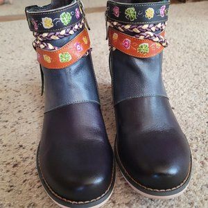 Socofy Women's Leather Ankle Boot Sz 7